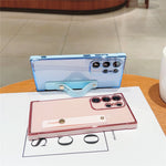 For Samsung Galaxy S24 Ultra TPU Case Wristband Kickstand Electroplated Frame Shockproof Phone Cover