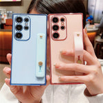 For Samsung Galaxy S24 Ultra TPU Case Wristband Kickstand Electroplated Frame Shockproof Phone Cover