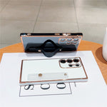 For Samsung Galaxy S24 Ultra TPU Case Wristband Kickstand Electroplated Frame Shockproof Phone Cover