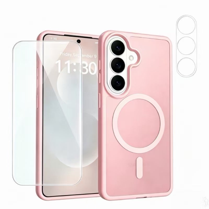 Samsung Galaxy A37 5G Magnetiskt Skal TPU + PC Anti-fingeravtrycksskyddande mobilskal med Skärmskydd i Högt Aluminium-Silicon Glas + Linsskydd i Härdat Glas