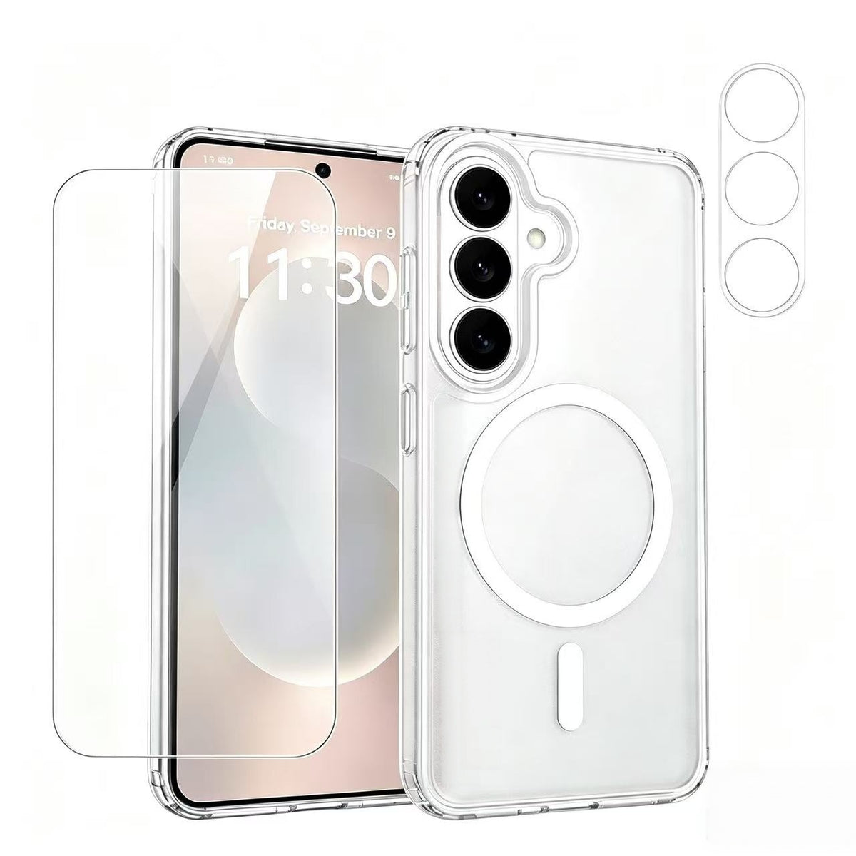 Samsung Galaxy S26+ magnetisk TPU + PC-cover med fingeraftryksbeskyttelse, skærmbeskyttelse i højkvalitets aluminiums-kiselglas og linsebeskyttelse i hærdet glas