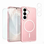 Magnetisk etui til Samsung Galaxy S26, TPU + PC-mobilcover med beskyttelse mod fingeraftryk, skærmbeskyttelse i højstyrke aluminiums-silikoneglas + hærdet glas-linsebeskyttelse