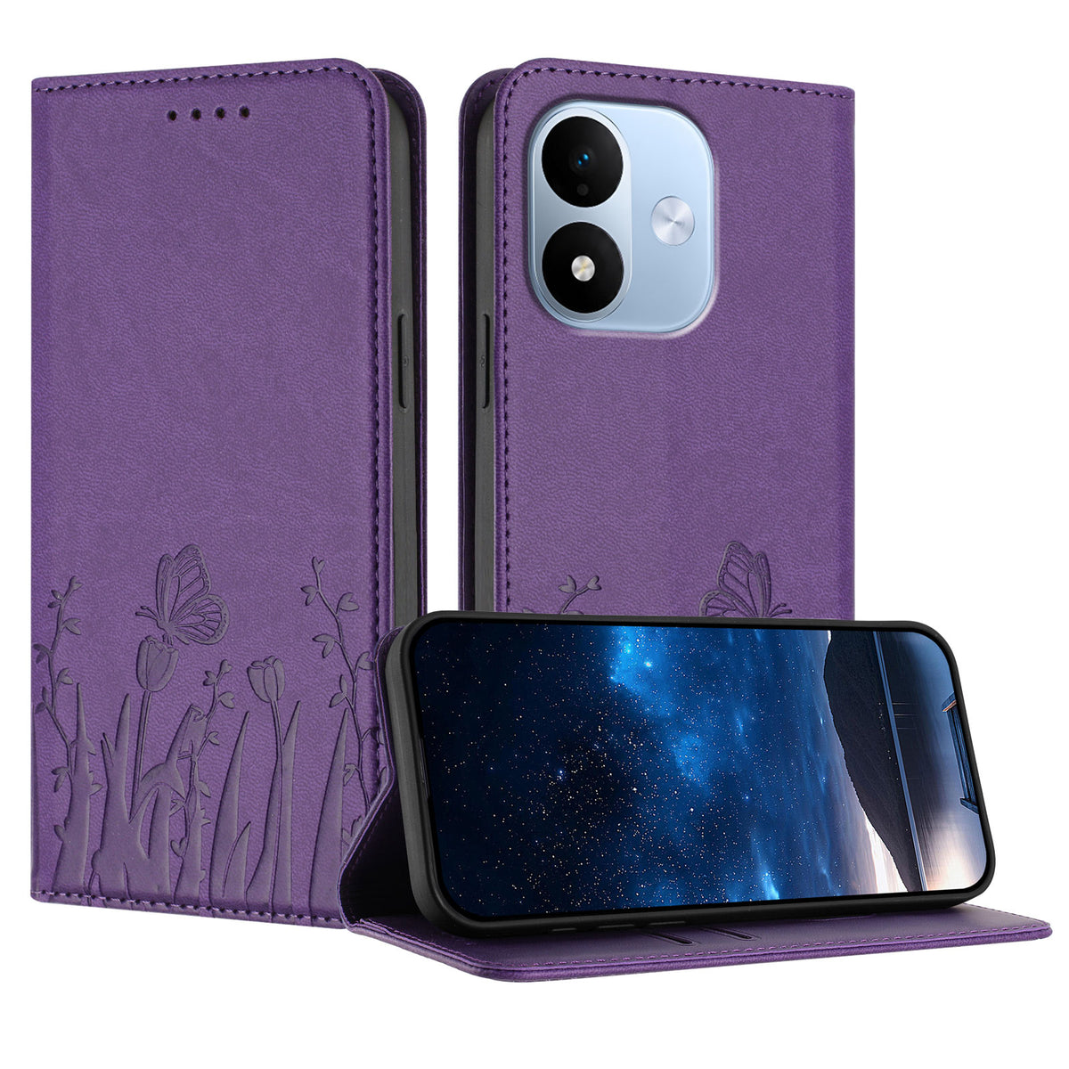 Xiaomi Redmi Note 17 Pro 5G Tulpan- och fjärilsmönster Magnetisk stängning PU-läder Plånboksfodral
