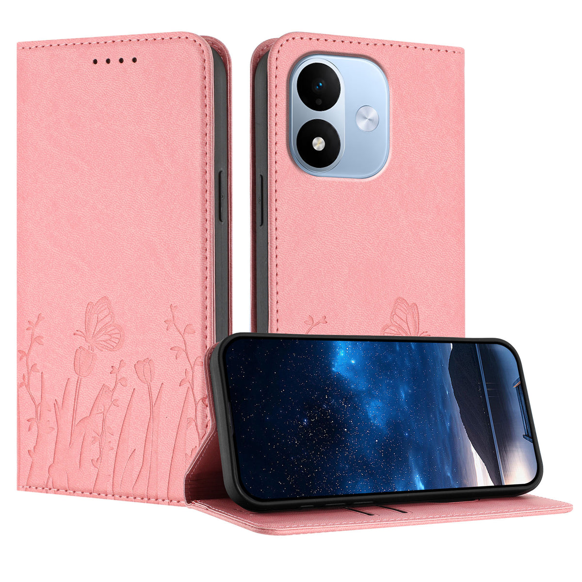 Xiaomi Redmi Note 17 Pro 5G Tulpan- och fjärilsmönster Magnetisk stängning PU-läder Plånboksfodral