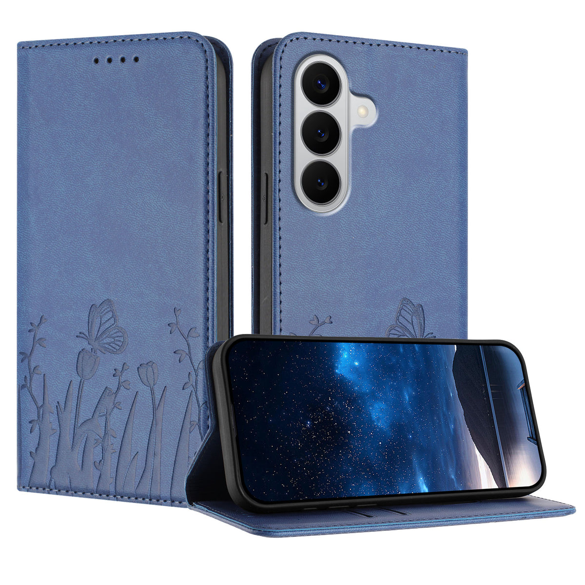 Samsung Galaxy S26 / Galaxy S27 tulpan- och fjärilsmönster Magnetstängning PU-läder plånboksfodral