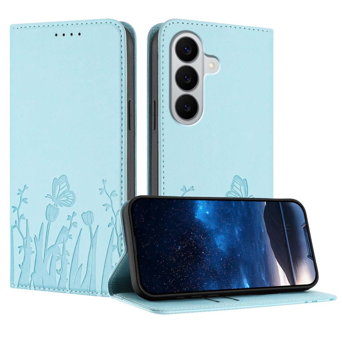 Samsung Galaxy S26 / Galaxy S27 tulpan- och fjärilsmönster Magnetstängning PU-läder plånboksfodral