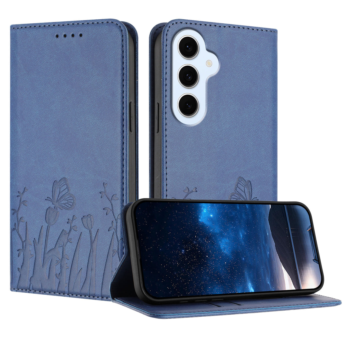 Samsung Galaxy S25 FE / Galaxy S26 FE Tulpan- och fjärilsmönster Magnetstängning PU-läder plånboksfodral