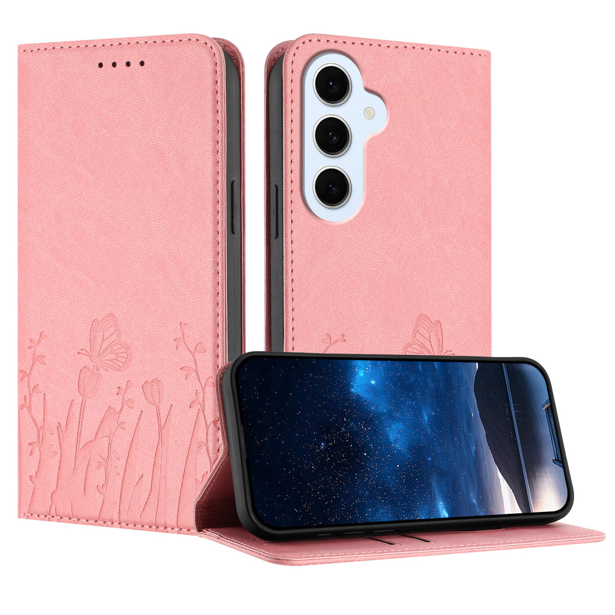 Samsung Galaxy S25 FE / Galaxy S26 FE Tulpan- och fjärilsmönster Magnetstängning PU-läder plånboksfodral
