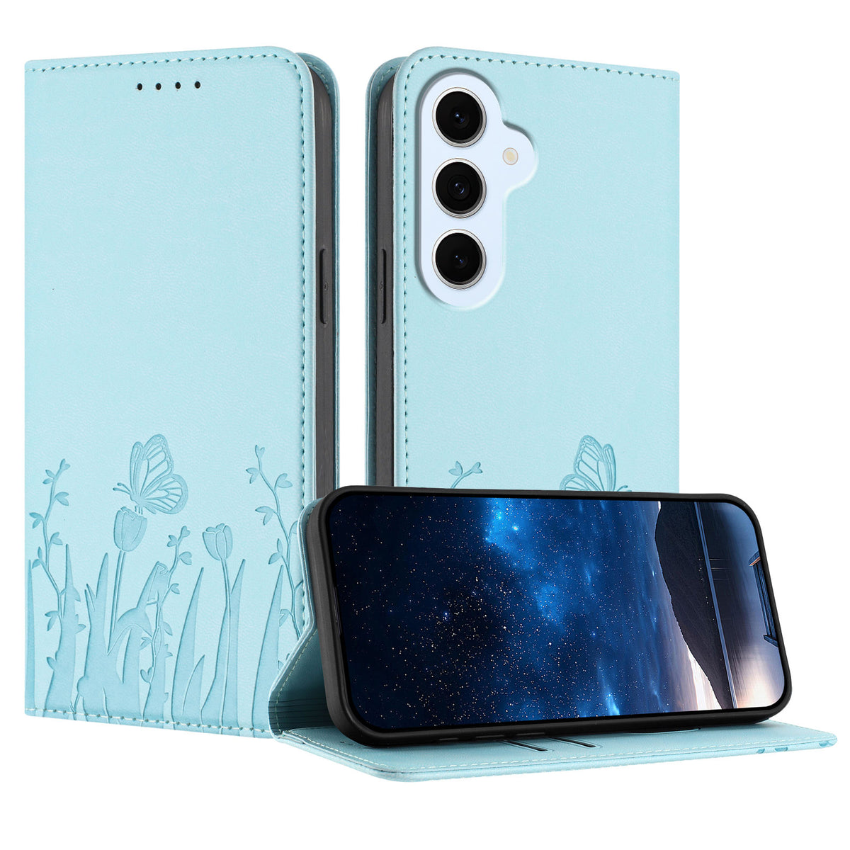 Samsung Galaxy S25 FE / Galaxy S26 FE Tulpan- och fjärilsmönster Magnetstängning PU-läder plånboksfodral