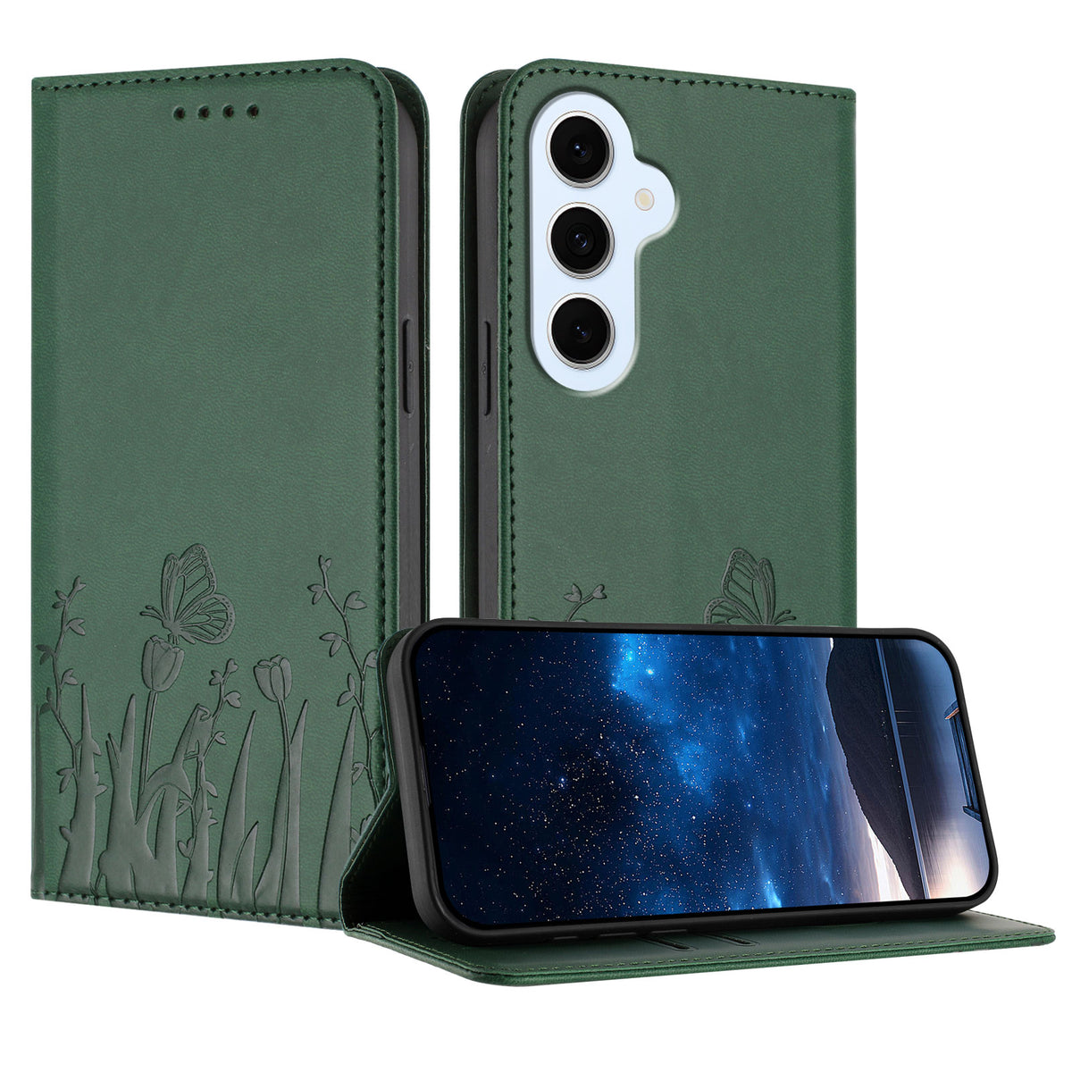 Samsung Galaxy S25 FE / Galaxy S26 FE Tulpan- och fjärilsmönster Magnetstängning PU-läder plånboksfodral