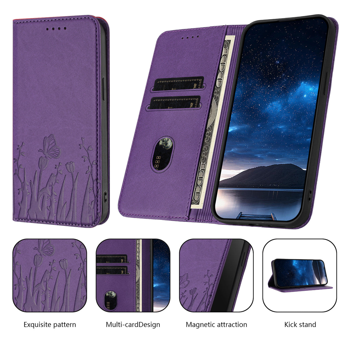 Samsung Galaxy A57 5G Tulpan- och fjärilsmönster Magnetstängning PU-läder Plånboksfodral