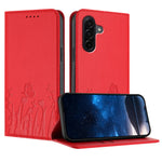 Samsung Galaxy A57 5G Tulpan- och fjärilsmönster Magnetstängning PU-läder Plånboksfodral