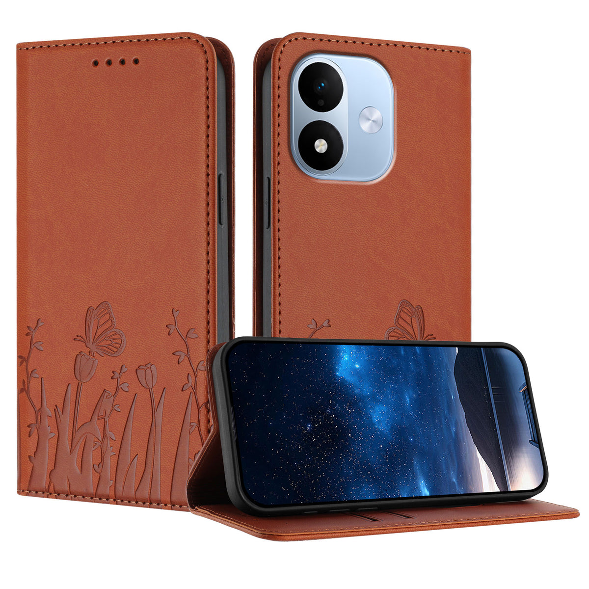 Xiaomi Redmi Note 17 5G (Global) / Xiaomi Redmi Note 17 (Indien/Kina) 5G / Xiaomi Redmi Note 17 4G (Global) Tulpan- och fjärilsmönster Magnetisk stängning PU-läder plånboksfodral