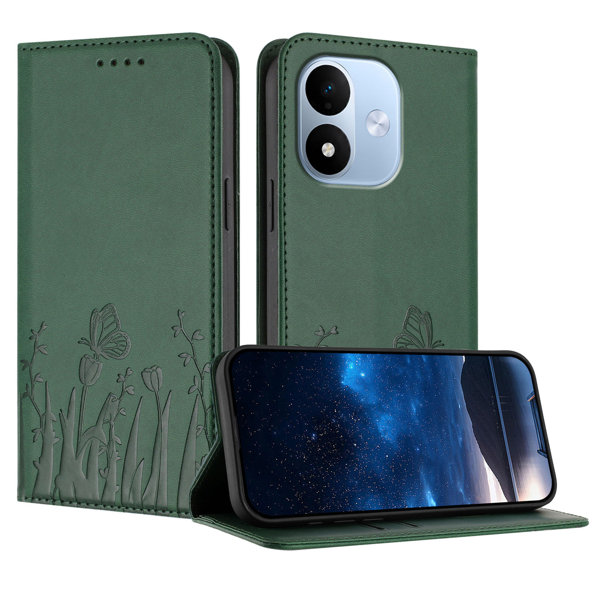 Xiaomi Redmi Note 17 5G (Global) / Xiaomi Redmi Note 17 (Indien/Kina) 5G / Xiaomi Redmi Note 17 4G (Global) Tulpan- och fjärilsmönster Magnetisk stängning PU-läder plånboksfodral