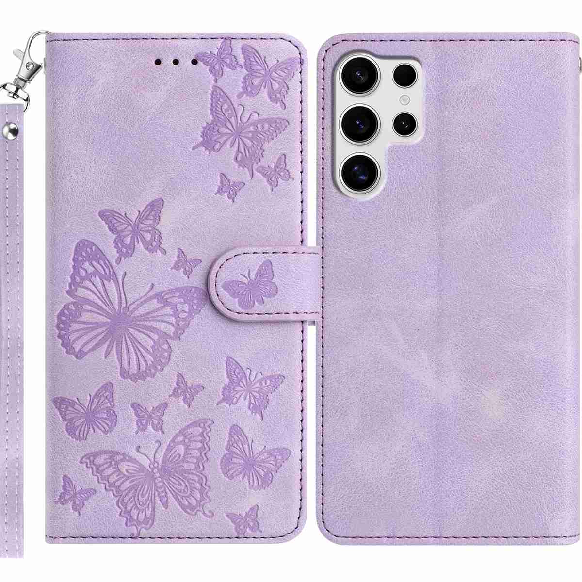 Samsung Galaxy S26 Ultra Plånboksfodral med 8 kortfack, tryckt fjärilsmönster, PU-läderfodral med handledsrem