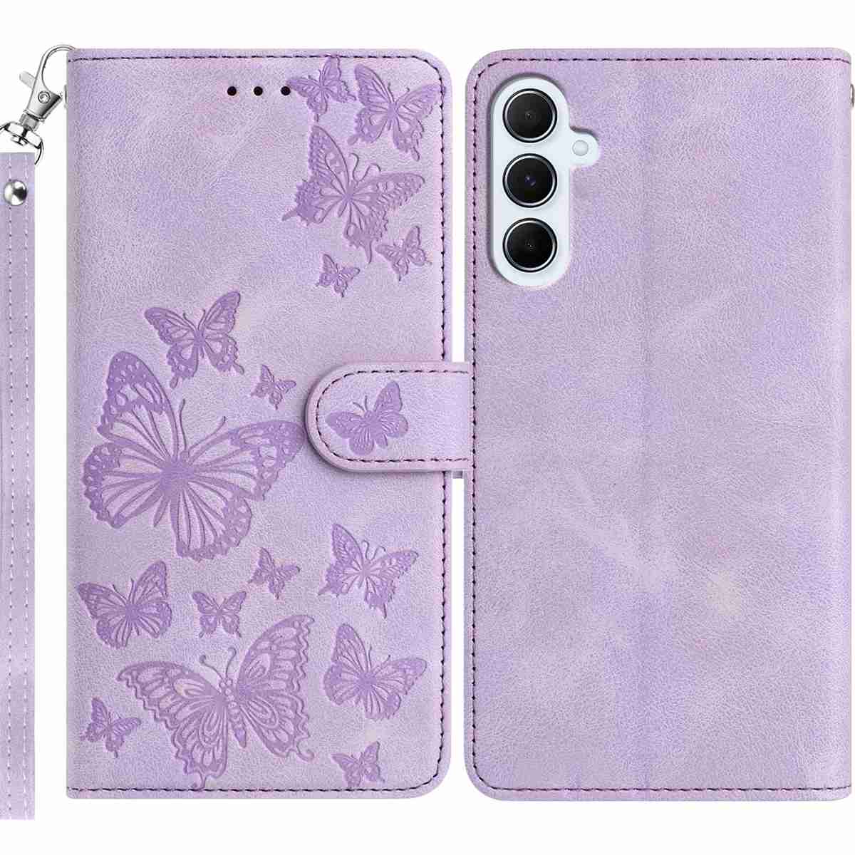 Samsung Galaxy S26 FE Plånboksfodral med 8 kortfack, tryckt fjärilsmönster, PU-läderfodral med handledsrem