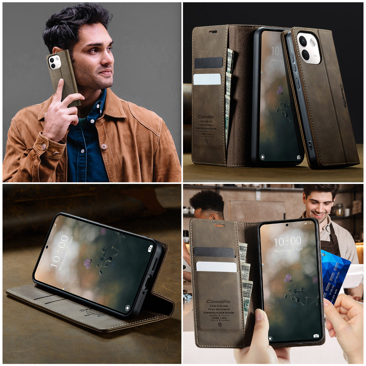 CASEME för Xiaomi Redmi Note 17 Pro Max 5G / Xiaomi Redmi Note 17 Pro+ 5G-skal 033-serien RFID-blockerande plånboksfodral i läder med kalvstruktur