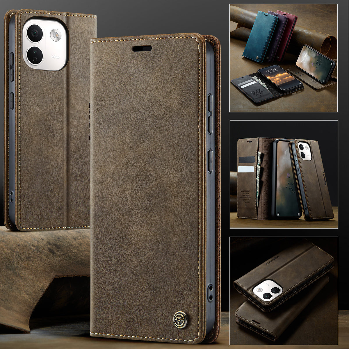 CASEME för Xiaomi Redmi Note 17 Pro Max 5G / Xiaomi Redmi Note 17 Pro+ 5G-skal 033-serien RFID-blockerande plånboksfodral i läder med kalvstruktur