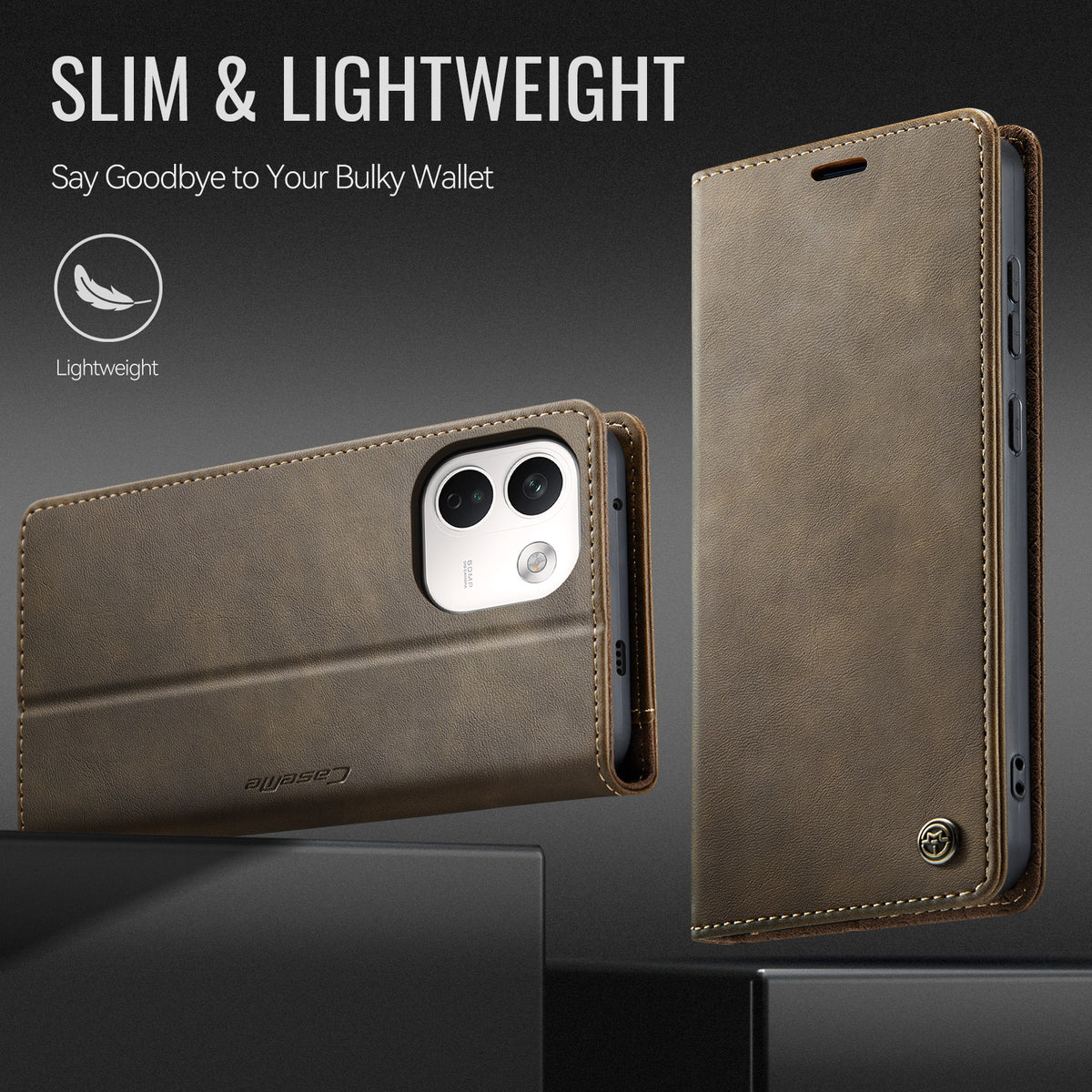 CASEME för Xiaomi Redmi Note 17 Pro Max 5G / Xiaomi Redmi Note 17 Pro+ 5G-skal 033-serien RFID-blockerande plånboksfodral i läder med kalvstruktur