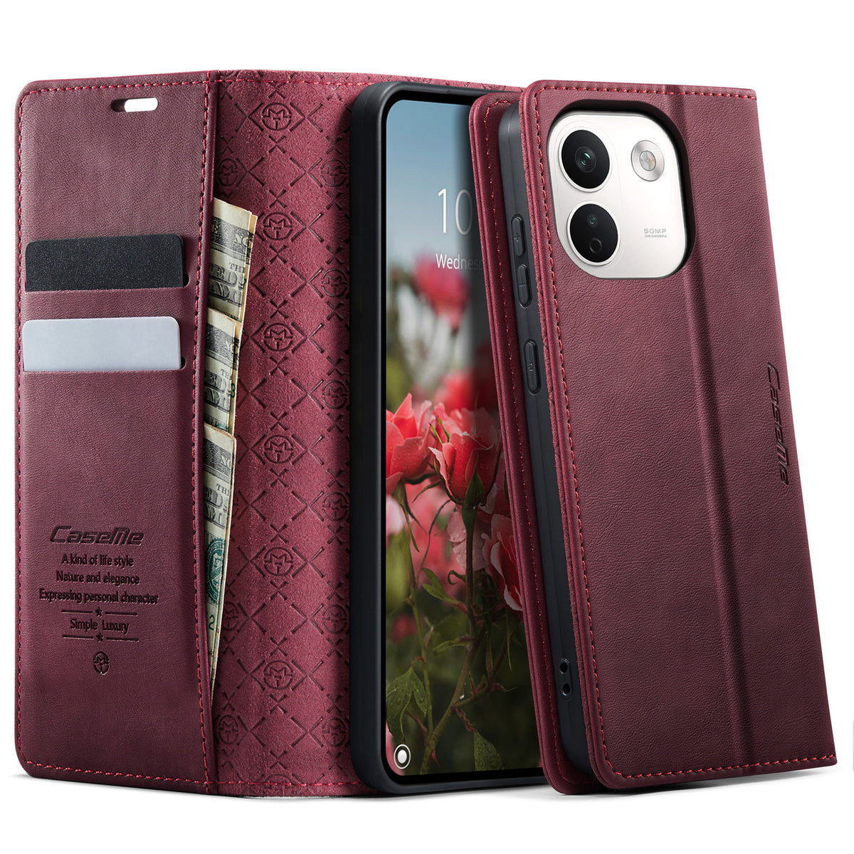 CASEME för Xiaomi Redmi Note 17 Pro Max 5G / Xiaomi Redmi Note 17 Pro+ 5G-skal 033-serien RFID-blockerande plånboksfodral i läder med kalvstruktur