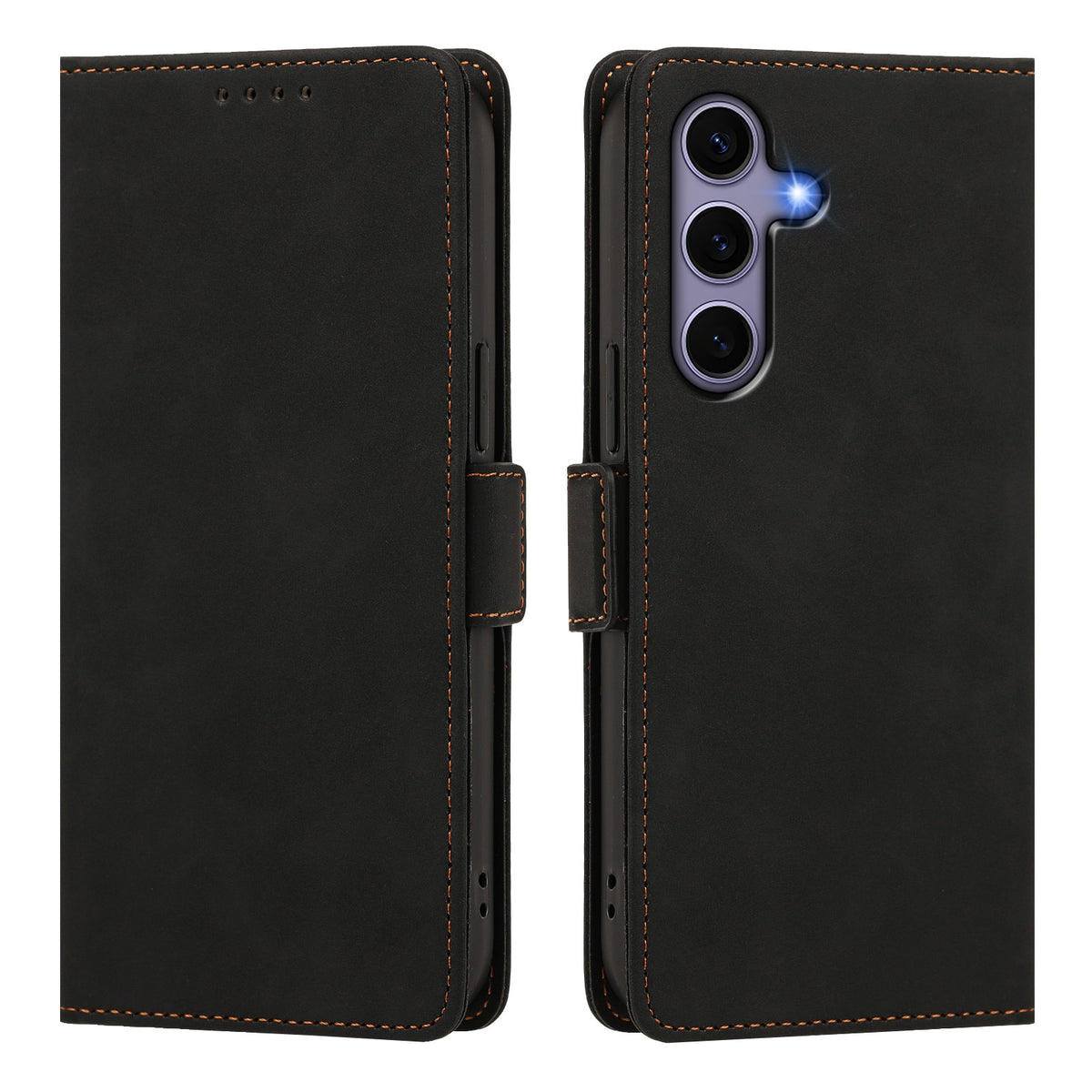 Samsung Galaxy S24 / Galaxy S25 Skal Skin-touch PU-läder Flip-plånboksfodral med handledsrem