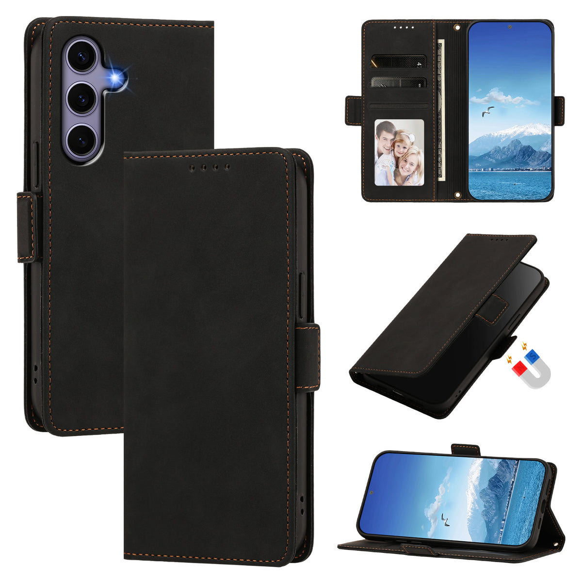 Samsung Galaxy S24 / Galaxy S25 Skal Skin-touch PU-läder Flip-plånboksfodral med handledsrem