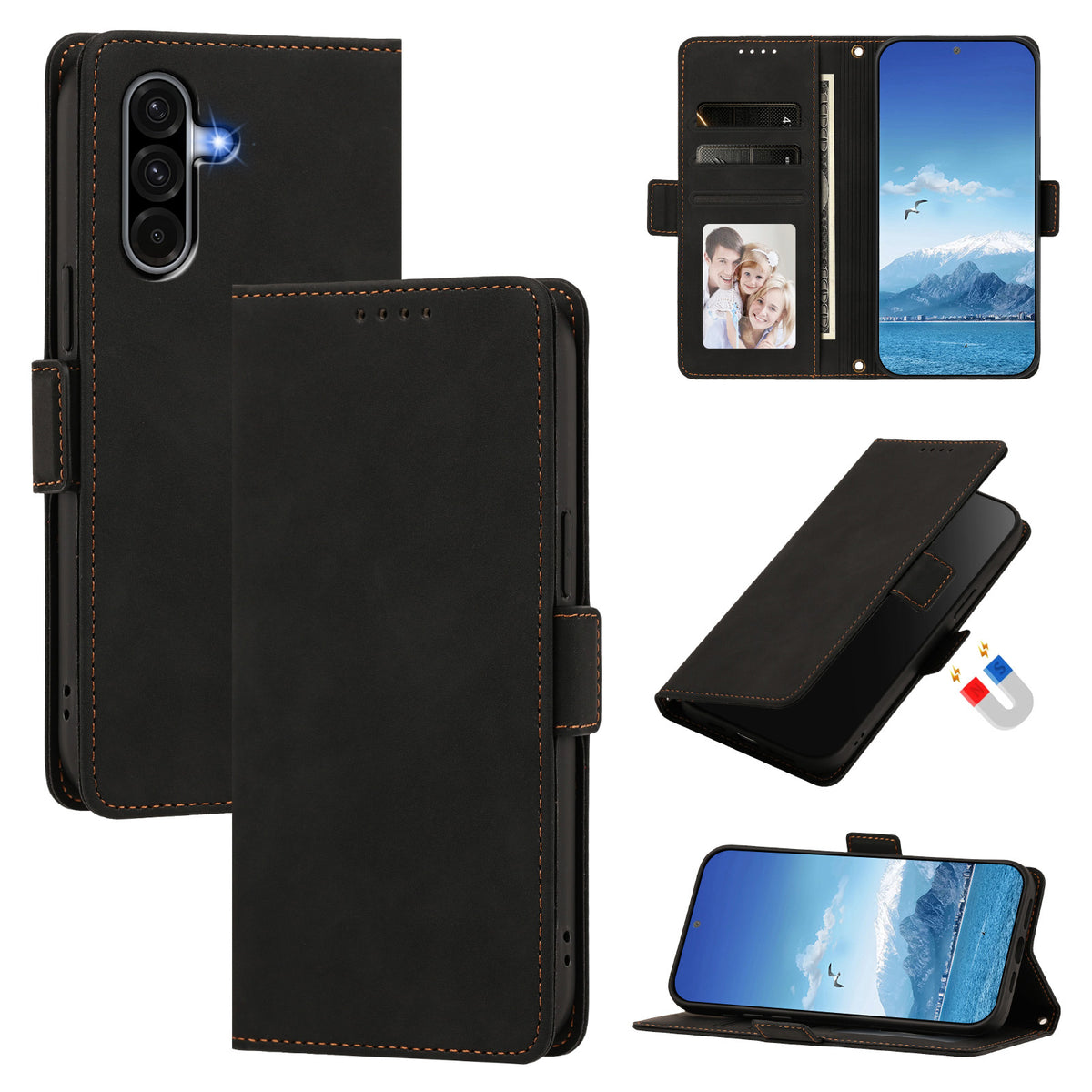 Samsung Galaxy A18 4G / A18 5G / A17 4G / A17 5G / A26 5G-skal, PU-läder med dragkedja och plånboksfodral med handledsrem.