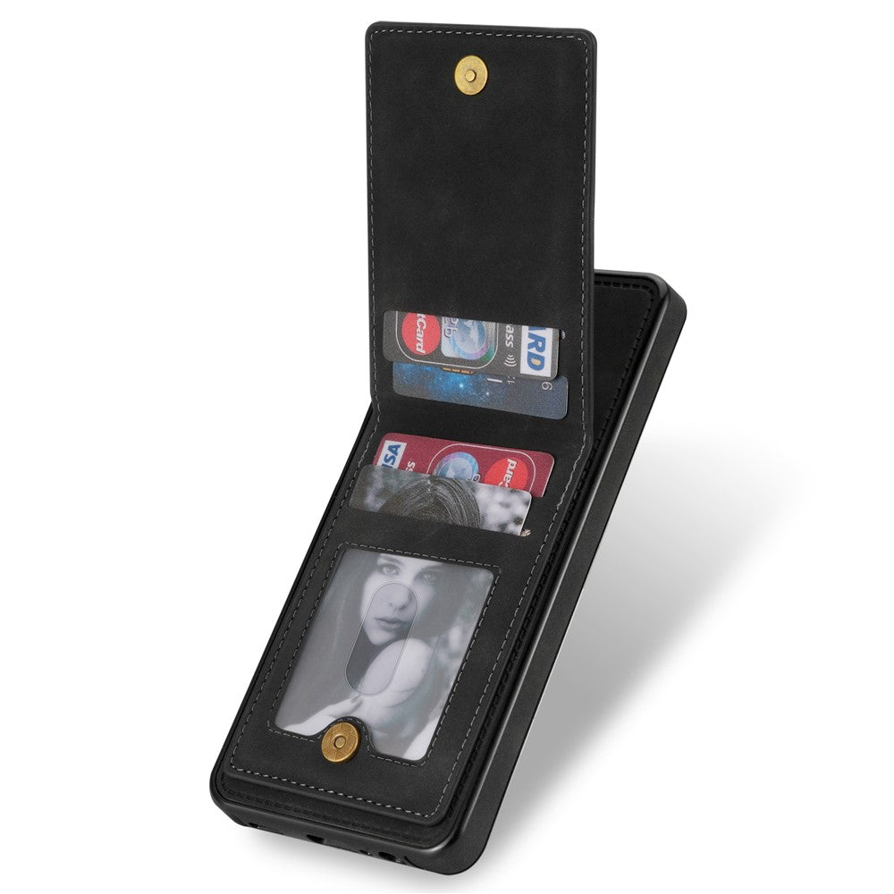 Solid Color Phone Case for Samsung Galaxy S23, Kickstand Design Back Cover RFID Blocking Multiple Card Slots Vertical Flip PU Leather Coated TPU Shell