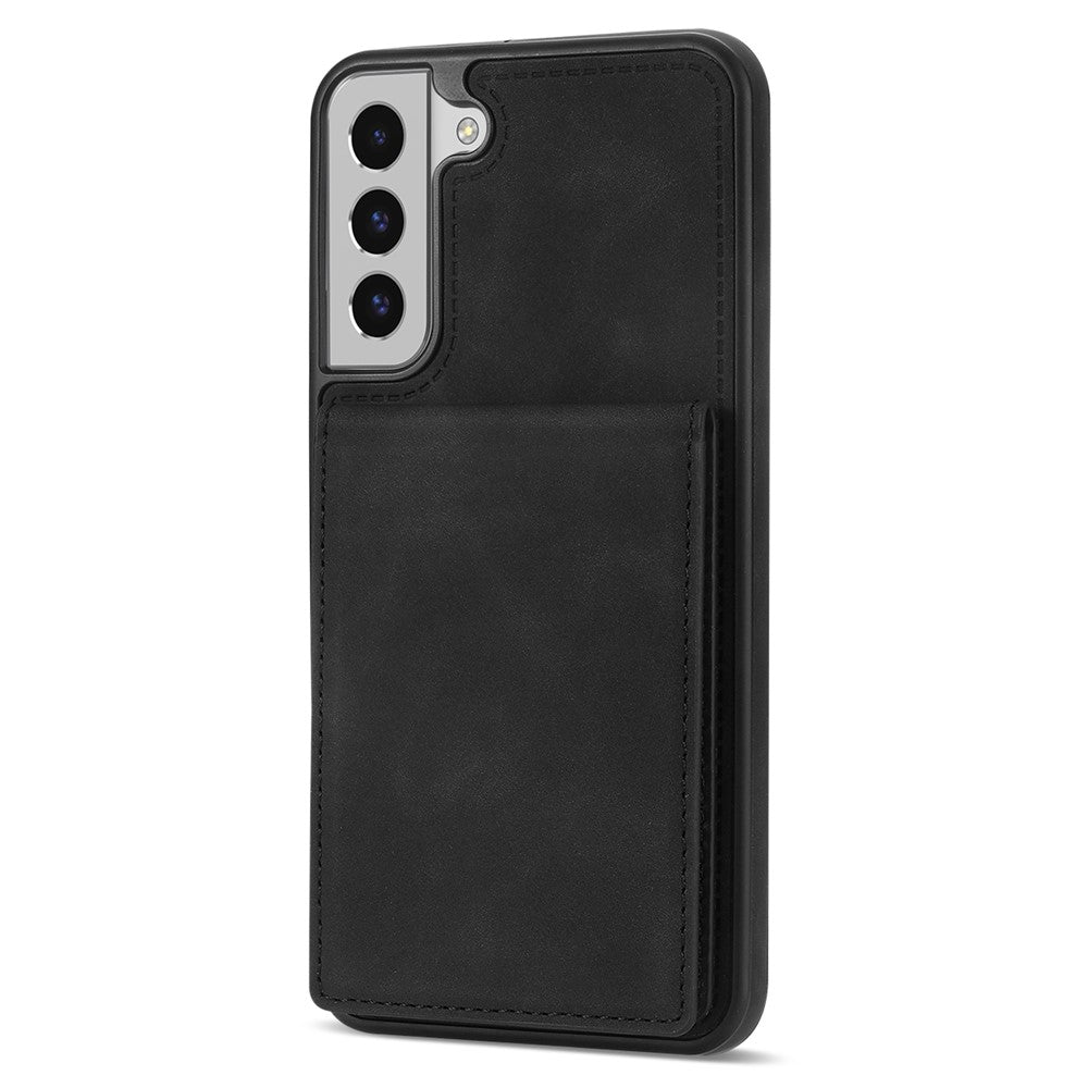 Solid Color Phone Case for Samsung Galaxy S23, Kickstand Design Back Cover RFID Blocking Multiple Card Slots Vertical Flip PU Leather Coated TPU Shell