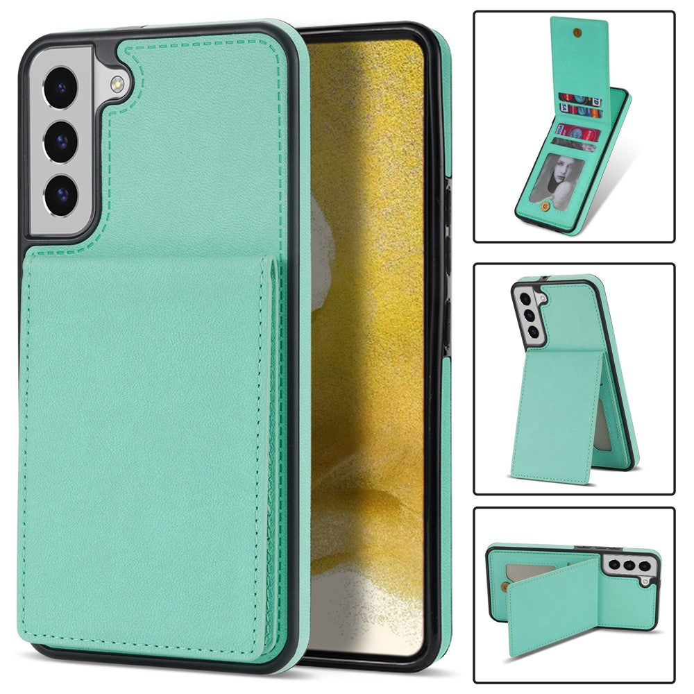 Solid Color Phone Case for Samsung Galaxy S23, Kickstand Design Back Cover RFID Blocking Multiple Card Slots Vertical Flip PU Leather Coated TPU Shell