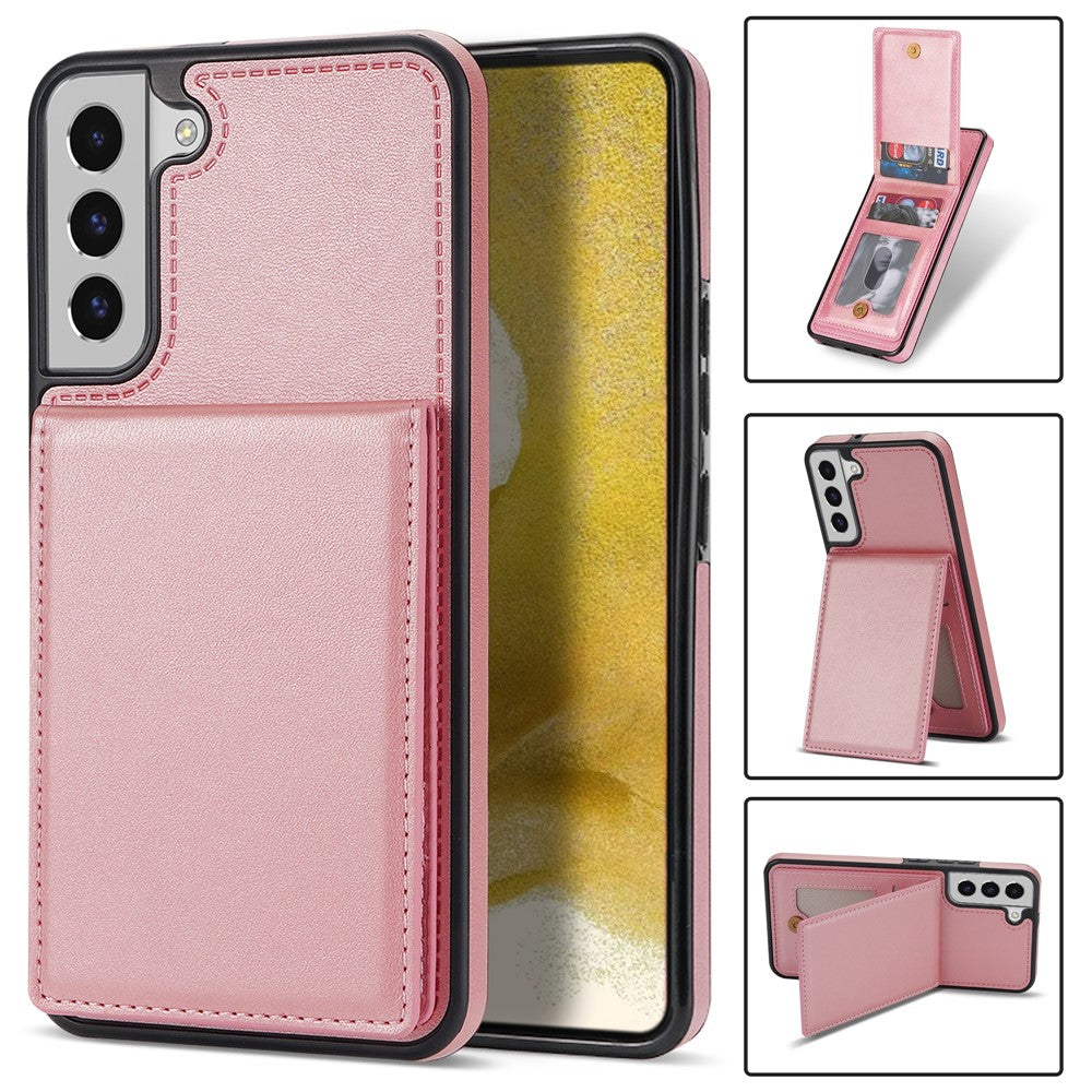 Solid Color Phone Case for Samsung Galaxy S23, Kickstand Design Back Cover RFID Blocking Multiple Card Slots Vertical Flip PU Leather Coated TPU Shell