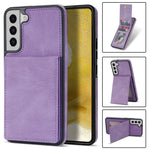 Solid Color Phone Case for Samsung Galaxy S23, Kickstand Design Back Cover RFID Blocking Multiple Card Slots Vertical Flip PU Leather Coated TPU Shell