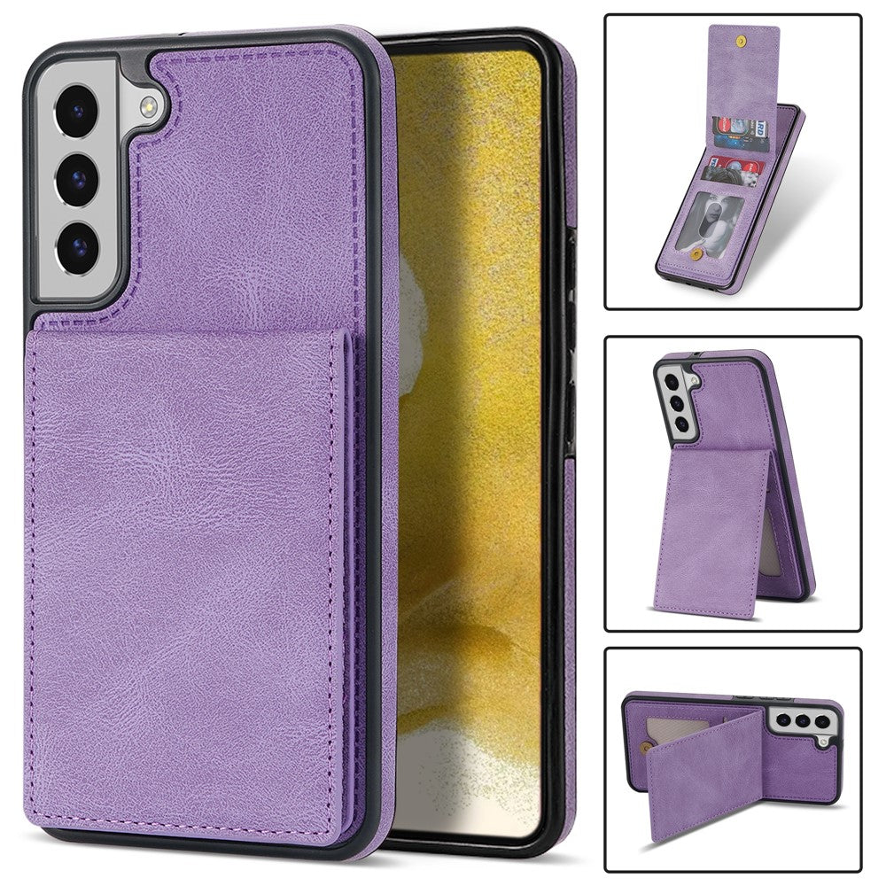 Solid Color Phone Case for Samsung Galaxy S23, Kickstand Design Back Cover RFID Blocking Multiple Card Slots Vertical Flip PU Leather Coated TPU Shell