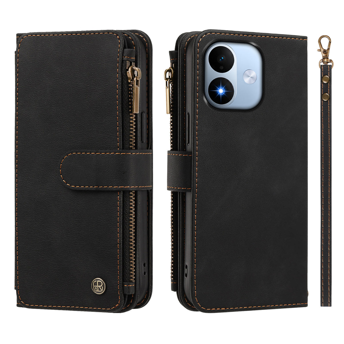 Xiaomi Redmi Note 17 4G (Global) / Xiaomi Redmi Note 17 5G (Global) / Xiaomi Redmi Note 17 (Indien/Kina) 5G Läderfodral 9 kortfack Dragkedja Plånboksfodral med handledsrem