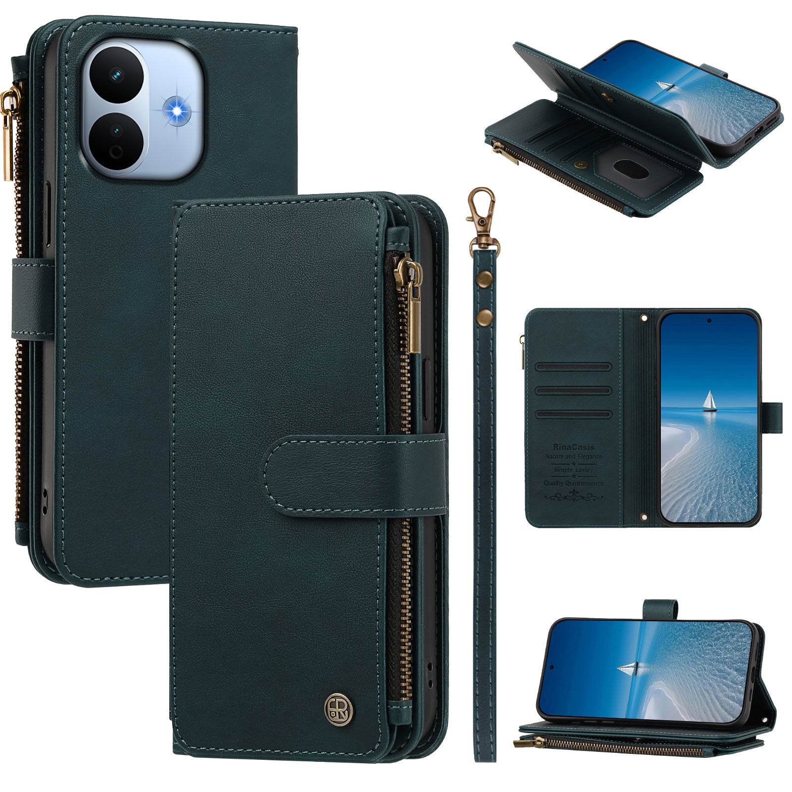 Xiaomi Redmi Note 17 Pro Max 5G / Xiaomi Redmi Note 17 Pro+ 5G Läderfodral 9 Kortfack Dragkedja Plånboksfodral med Handledsrem