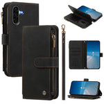 Samsung Galaxy A18 4G / A18 5G / A17 4G / A17 5G / A26 5G Läderfodral 9 Kortfack Dragkedja Plånboksfodral med Handledsrem
