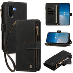 Samsung Galaxy A18 4G / A18 5G / A17 4G / A17 5G / A26 5G Läderfodral 9 Kortfack Dragkedja Plånboksfodral med Handledsrem