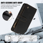 Samsung Galaxy A18 4G / A18 5G / A17 4G / A17 5G / A26 5G Läderfodral 9 Kortfack Dragkedja Plånboksfodral med Handledsrem