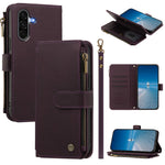 Samsung Galaxy A18 4G / A18 5G / A17 4G / A17 5G / A26 5G Läderfodral 9 Kortfack Dragkedja Plånboksfodral med Handledsrem