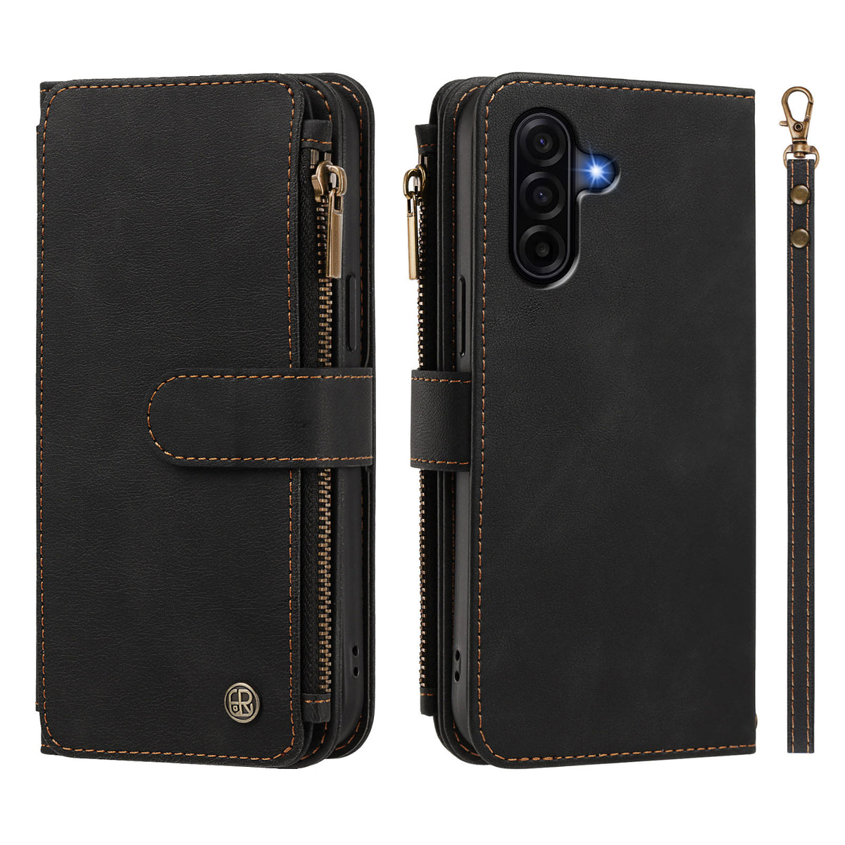 Samsung Galaxy A36 5G / Galaxy A56 5G / Galaxy A37 5G lædercover med 9 kortlommer, lynlås, tegnebogsfunktion og håndledsrem
