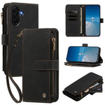 Samsung Galaxy A36 5G / Galaxy A56 5G / Galaxy A37 5G lædercover med 9 kortlommer, lynlås, tegnebogsfunktion og håndledsrem