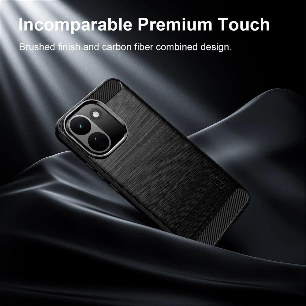 MOFI-bagside til Xiaomi Poco X8 Power 5G / Redmi Note 17 Pro Max 5G / Redmi Note 17 Pro+ 5G med børstet tekstur og kulfiber, blødt TPU-cover