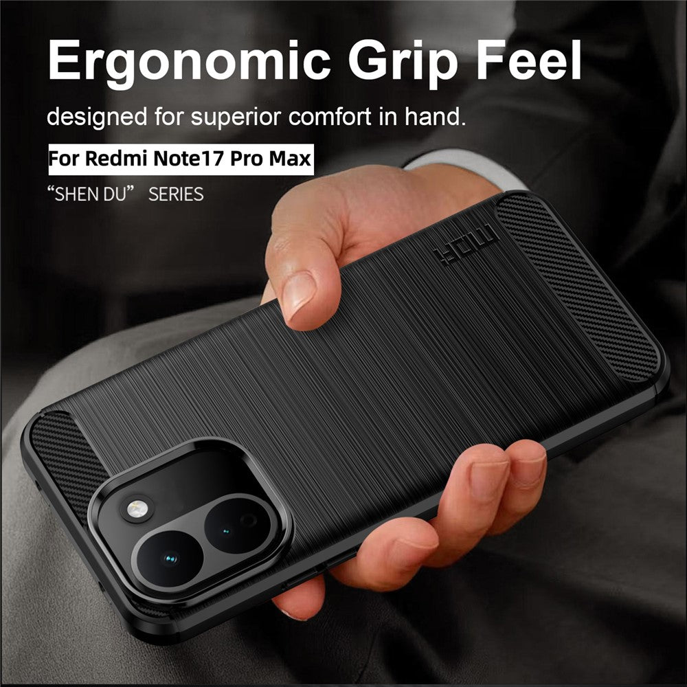 MOFI-bagside til Xiaomi Poco X8 Power 5G / Redmi Note 17 Pro Max 5G / Redmi Note 17 Pro+ 5G med børstet tekstur og kulfiber, blødt TPU-cover