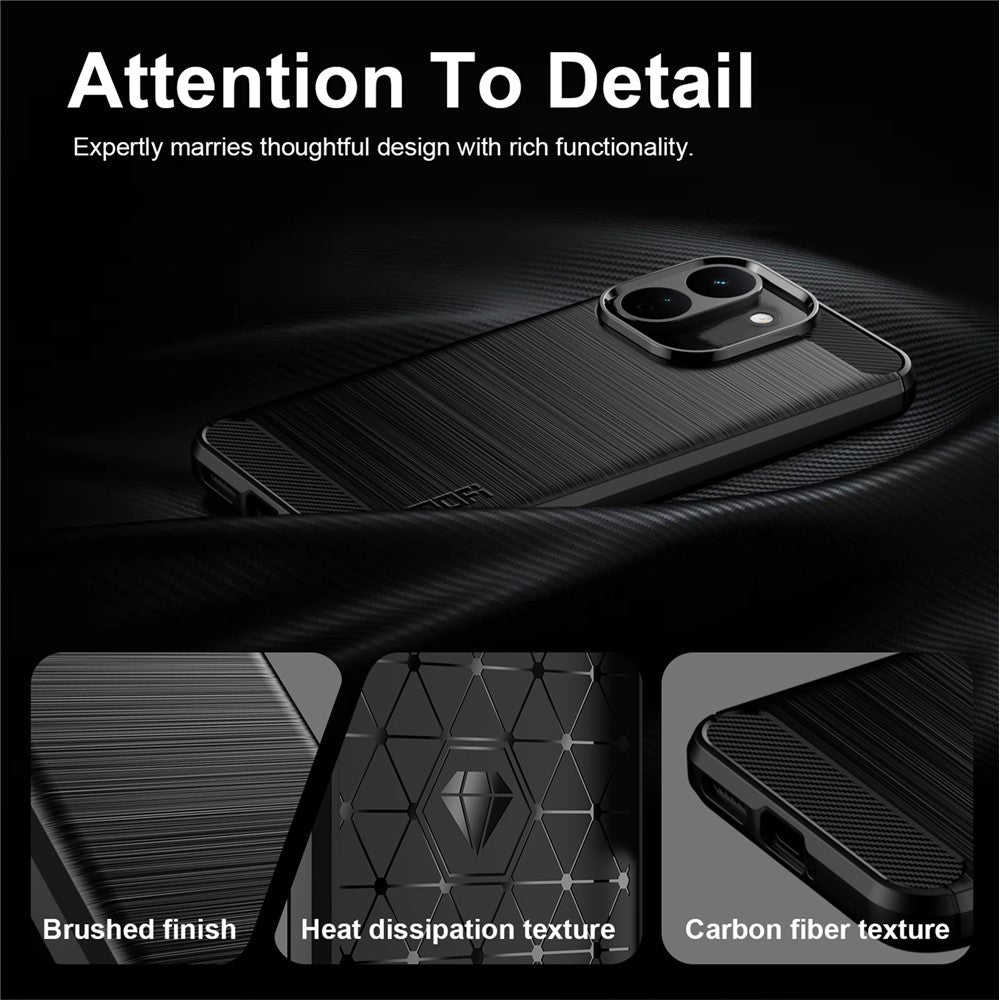 MOFI-bagside til Xiaomi Poco X8 Power 5G / Redmi Note 17 Pro Max 5G / Redmi Note 17 Pro+ 5G med børstet tekstur og kulfiber, blødt TPU-cover