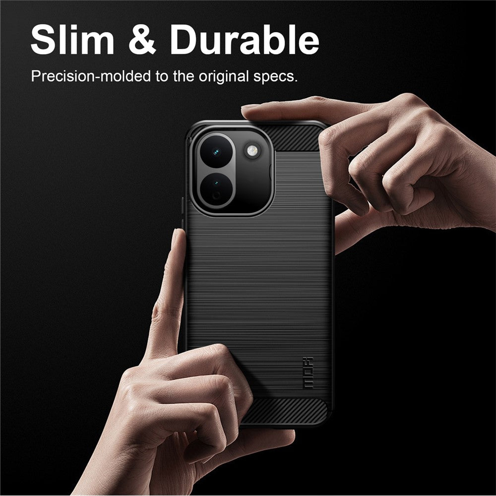 MOFI-bagside til Xiaomi Poco X8 Power 5G / Redmi Note 17 Pro Max 5G / Redmi Note 17 Pro+ 5G med børstet tekstur og kulfiber, blødt TPU-cover