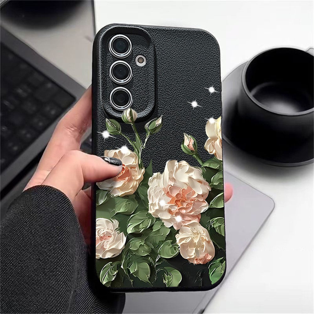 Samsung Galaxy A17 4G / A17 5G Skal Oljemålning Rosdesign Mjukt TPU Halkfritt mobilskal - Antikvit