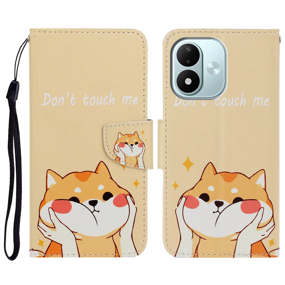 Protective Case for Xiaomi Redmi Note 17 4G (Global) / Note 17 5G (Global) / Note 17 (India / China) 5G , Pattern Printing Leather Folio Phone Cover with Wrist Strap