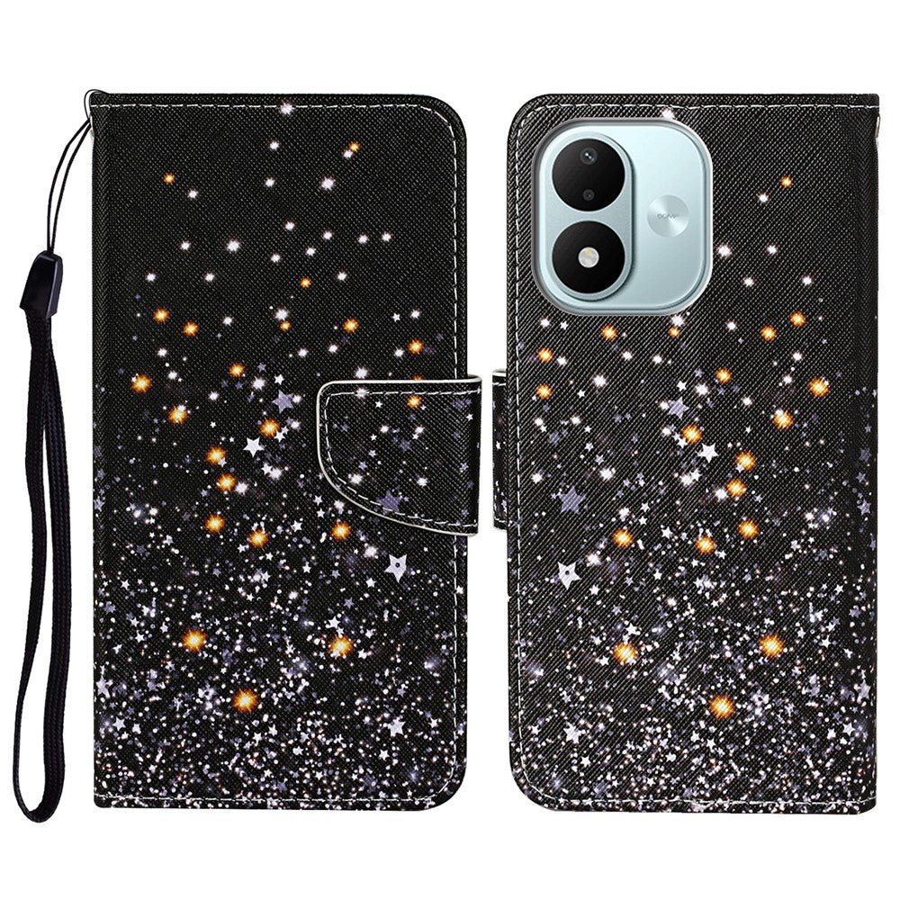 Protective Case for Xiaomi Redmi Note 17 4G (Global) / Note 17 5G (Global) / Note 17 (India / China) 5G , Pattern Printing Leather Folio Phone Cover with Wrist Strap