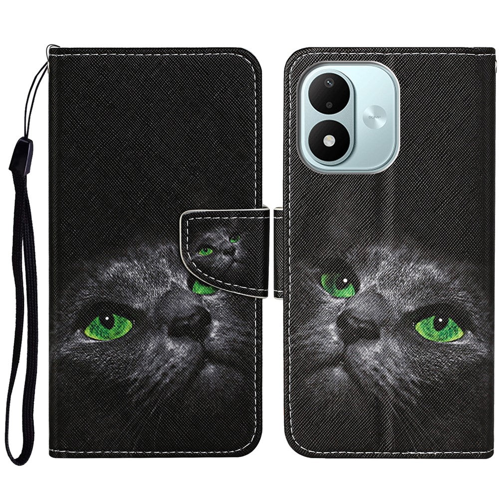 Protective Case for Xiaomi Redmi Note 17 4G (Global) / Note 17 5G (Global) / Note 17 (India / China) 5G , Pattern Printing Leather Folio Phone Cover with Wrist Strap