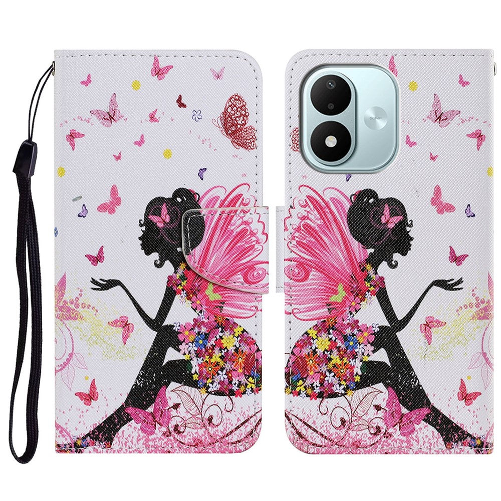 Protective Case for Xiaomi Redmi Note 17 4G (Global) / Note 17 5G (Global) / Note 17 (India / China) 5G , Pattern Printing Leather Folio Phone Cover with Wrist Strap